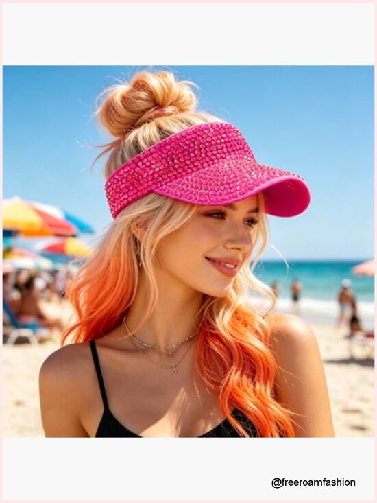 Rhinestone Sun Visor Hat with Heart Sunglasses Set main image 5